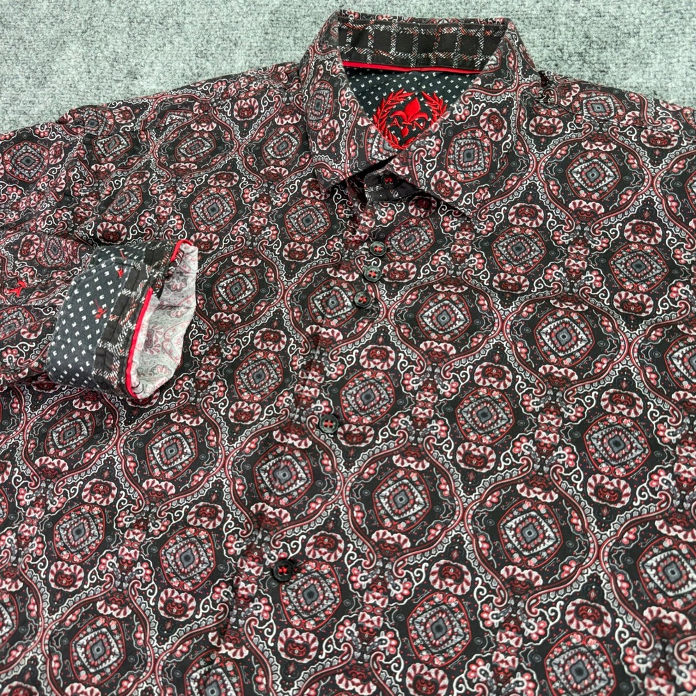 Au Noir Shirt Mens 5 1XL Red Black Medallion Paisley‎ Stretch Button Down Cotton